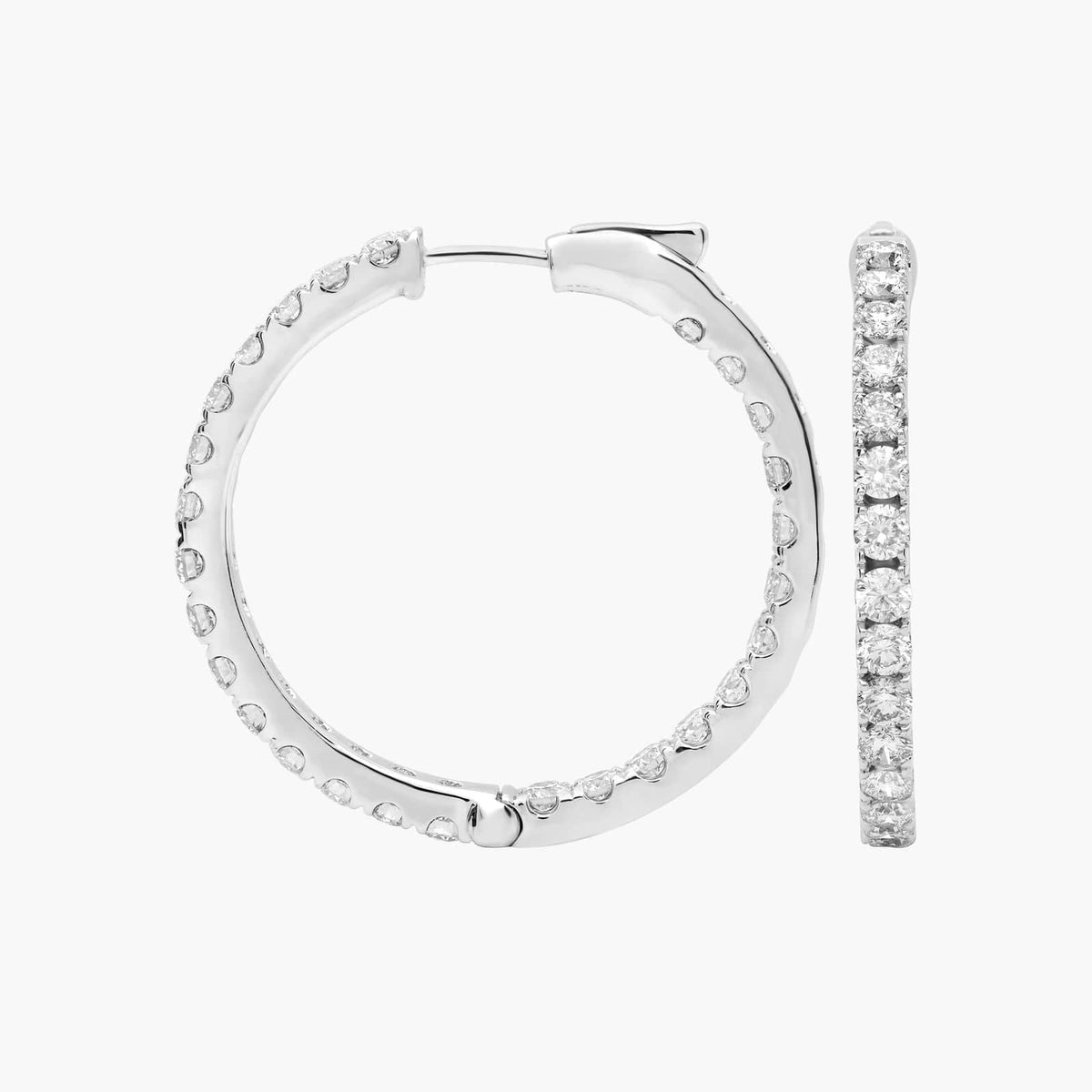 AGI Certified Inside Out 3 CTW Round Lab Grown Diamond 1" Hoop Earrings in 14K White Gold Overlay