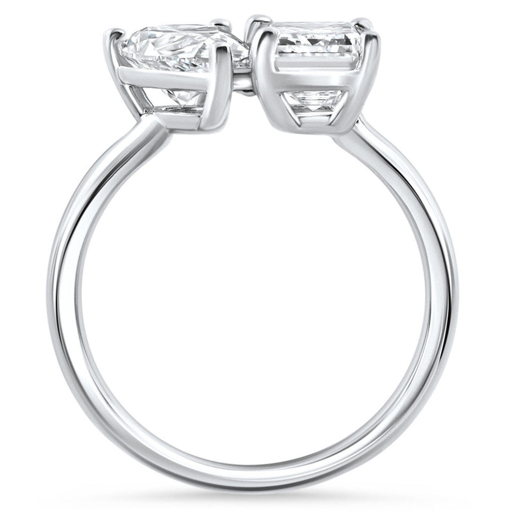 AGI Certified 3.50 CTW Toi Et Moi Lab Grown Diamond Ring in Pear & Emerald Cut 14K White Gold
