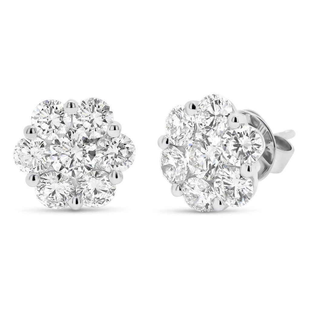 AGI Certified 2.00ctw Lab Diamond Floral Cluster Stud Earrings in 14kt White Gold