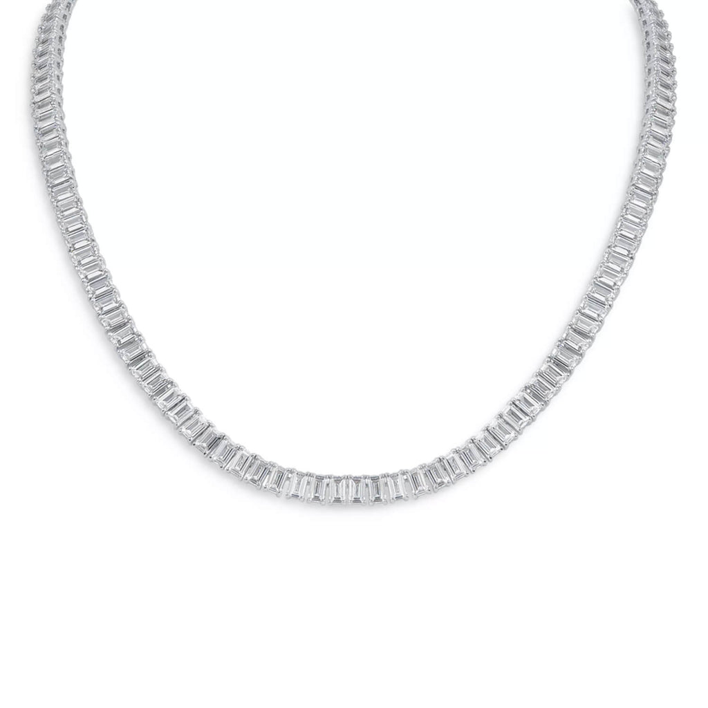 18" Emerald-Cut Created Moissanite Tennis Necklace in 14K Gold Overlay – 30 CTW