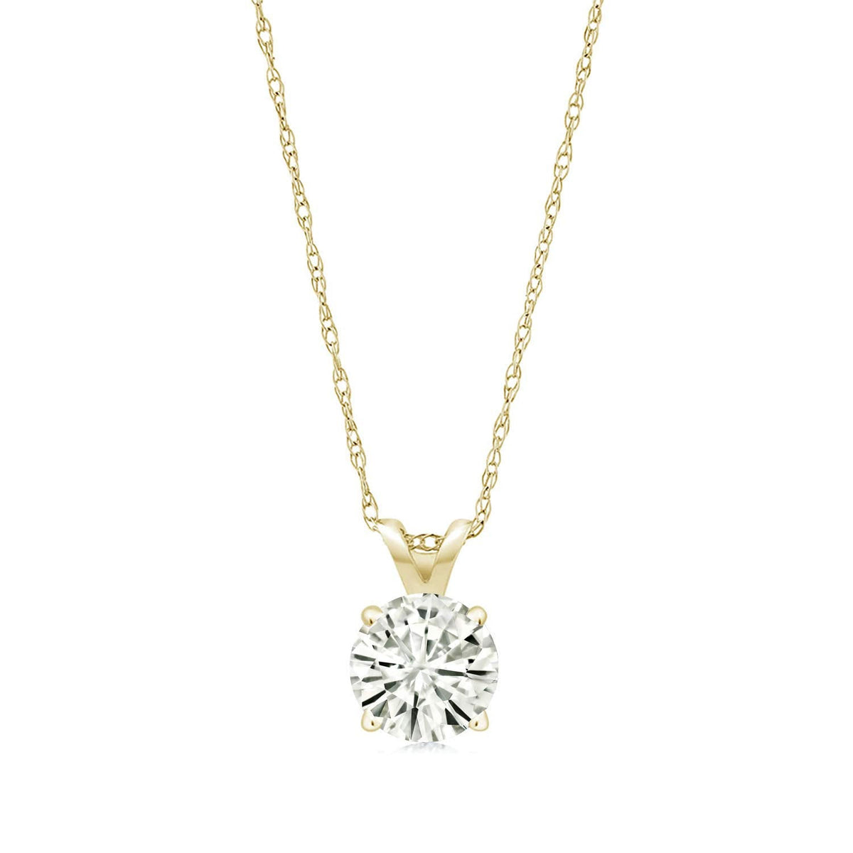 2.00 CTW Created Moissanite Solitaire Pendant Necklace with 18" Chain - Choice of 14k White or Yellow Gold