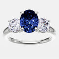 2.00 CTW Lab Created Oval Blue Sapphire & Diamond 3-Stone Engagement Ring in 14kt Gold